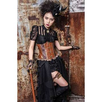 HaoLin Steampunk Retro Victorian Punk Cincher Lace up Long Ruffle Pencil Skirt Black