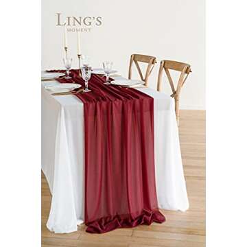 Ling's Moment 10Ft Burgundy Chiffon Like Table Runner with Silver Sparkle Wine Red Garnet Maroon She...