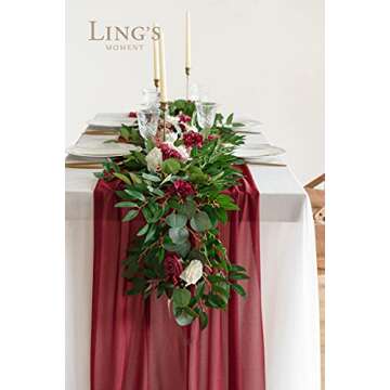 Ling's Moment 10Ft Burgundy Chiffon Like Table Runner with Silver Sparkle Wine Red Garnet Maroon Sheer for Wedding Reception Rustic Boho Wedding Party Bridal Shower Decor