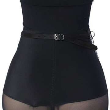 Fstrend Leather Waist Chain Belt Body Chains Punk Harness Chains Rave Prom Body Jewelry Accessory for Women.