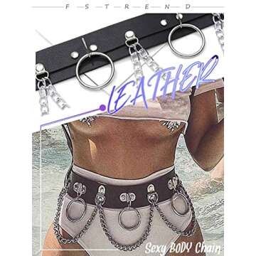 Fstrend Leather Waist Chain Belt Body Chains Punk Harness Chains Rave Prom Body Jewelry Accessory for Women.