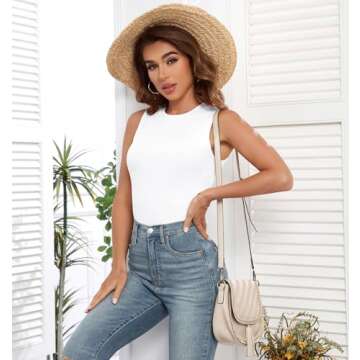 AUHEGN Womens Tank Tops Summer Sleeveless Racerback Casual Basic Ribbed Shirts White Small