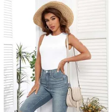 AUHEGN Womens Tank Tops Summer Sleeveless Racerback Casual Basic Ribbed Shirts White Small