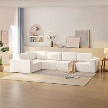 DEINPPA Minimalist Style Modular Sectional Sofa, Terry Cloth Fabric L Shape Cloud Couch, Sleeper Sofa Bed for Living Room, No Assembly Require-Beige