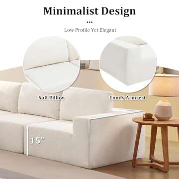 DEINPPA Minimalist Style Modular Sectional Sofa, Terry Cloth Fabric L Shape Cloud Couch, Sleeper Sofa Bed for Living Room, No Assembly Require-Beige