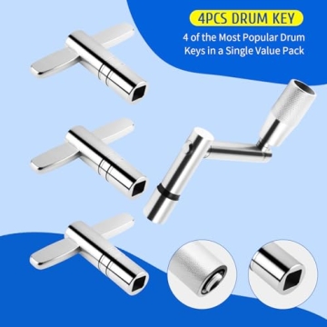 Drum Key Drill Bit Set of 4, 3 Standard Square Lug Drum Key and 1 Fast Rotary Drum Keys for Tuning Drums, Stainless Steels Drum Tuning Key