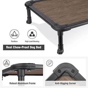 Veehoo Chew Proof Elevated Dog Bed - Cooling Raised Pet Cot - Rustless Aluminum Frame and Durable Textilene Mesh, Unique Designed No-Slip Feet for Indoor or Outdoor Use, Brown, X-Large, CWC2002