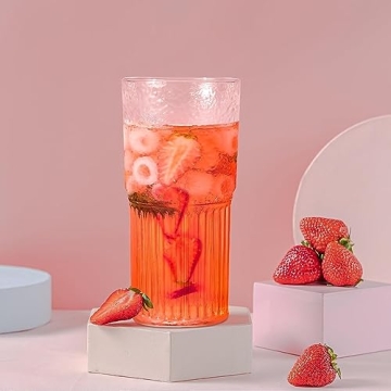 QWEZXO Stylish Glass Cups Set with Lids and Straws 20 OZ