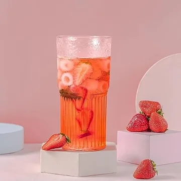 QWEZXO Stylish Glass Cups Set with Lids and Straws 20 OZ