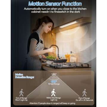 HIBOITEC 60 LED Under Cabinet Lighting 2 Packs, Stepless Dimming Motion Sensor Light Indoor, 3 Color...