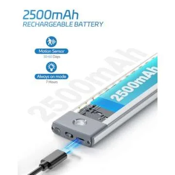 HIBOITEC 60 LED Under Cabinet Lighting 2 Packs, Stepless Dimming Motion Sensor Light Indoor, 3 Color Tempera Wireless Closet Lights, 2500mAh Rechargeable Battery Operated Light for Kitchen, Hallway