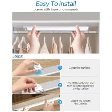 HIBOITEC 60 LED Under Cabinet Lighting 2 Packs, Stepless Dimming Motion Sensor Light Indoor, 3 Color Tempera Wireless Closet Lights, 2500mAh Rechargeable Battery Operated Light for Kitchen, Hallway