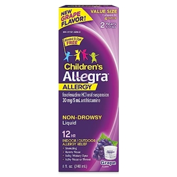 Allegra Children's 12HR Allergy Relief Non-drowsy Antihistamine Liquid, Grape Flavor, Alcohol-Free &...
