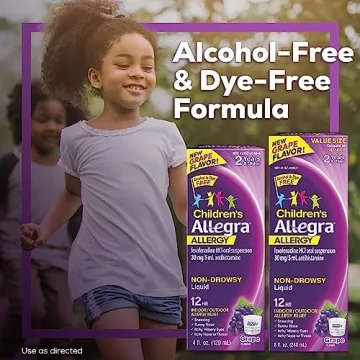 Allegra Children's 12HR Allergy Relief Non-drowsy Antihistamine Liquid, Grape Flavor, Alcohol-Free & Dye-Free, Fexofenadine HCl, 8 oz.