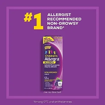 Allegra Children's 12HR Allergy Relief Non-drowsy Antihistamine Liquid, Grape Flavor, Alcohol-Free & Dye-Free, Fexofenadine HCl, 8 oz.