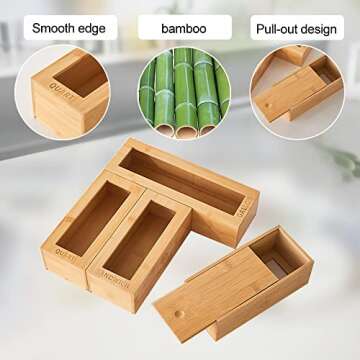 Zzen Bamboo Bag Storage Organizer - Bamboo Food Plastic Baggie Holder, Dispenser and Container for Kitchen Drawer and Cabinet - Fits Ziplock and Ziploc Gallon, Quart, Sandwich