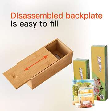 Zzen Bamboo Bag Storage Organizer - Bamboo Food Plastic Baggie Holder, Dispenser and Container for Kitchen Drawer and Cabinet - Fits Ziplock and Ziploc Gallon, Quart, Sandwich