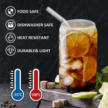 GIVAMEIHF Drinking Glasses with Bamboo Lids and Glass Straw 12pcs,16oz Glass Cups with Lids and Stra...