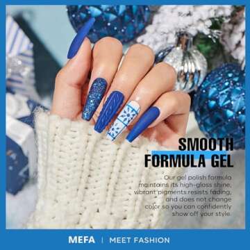 MEFA Blue Gel Nail Polish Set,6 Colors Midnight Navy Sapphire Blue Nail Polish Azure Glitter Dark Sh...