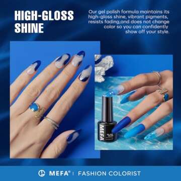 MEFA Blue Gel Nail Polish Set,6 Colors Midnight Navy Sapphire Blue Nail Polish Azure Glitter Dark Shades Starter Kit Soak Off Shimmer Gel Nail Art Design DIY Salon Manicure Holiday Gift for Women