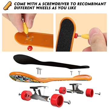 TIME4DEALS Fingerboard Mini Finger Skateboards Toys 12PCS Professional Finger Boards Set Creative Fingertips Movement, Mini Skateboard Starter Kit Finger Sports Party Favors Novelty Toy Gift for Kids