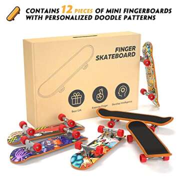 TIME4DEALS Fingerboard Mini Finger Skateboards Toys 12PCS Professional Finger Boards Set Creative Fingertips Movement, Mini Skateboard Starter Kit Finger Sports Party Favors Novelty Toy Gift for Kids