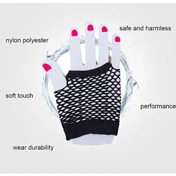 PENTA ANGEL 2 Pairs Black Nylon Fingerless Fishnet Gloves Wrist Stretch Mesh Gloves for 80's Theme Party Women Costume Accessories(Short-Black)