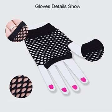 PENTA ANGEL 2 Pairs Black Nylon Fingerless Fishnet Gloves Wrist Stretch Mesh Gloves for 80's Theme Party Women Costume Accessories(Short-Black)
