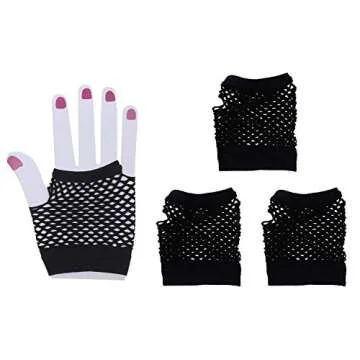 PENTA ANGEL 2 Pairs Black Nylon Fingerless Fishnet Gloves Wrist Stretch Mesh Gloves for 80's Theme Party Women Costume Accessories(Short-Black)