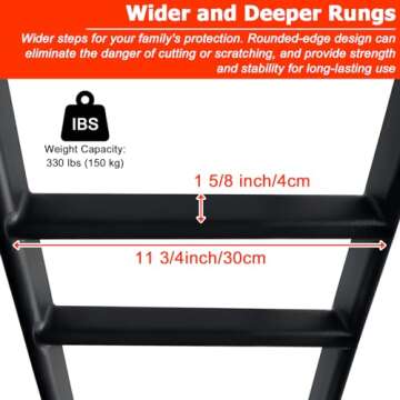 RV Bunk Bed Ladder, 55" Interior Adjustable Travel Trailer Twin Bed Step Ladders with 4 Hooks and Fo...