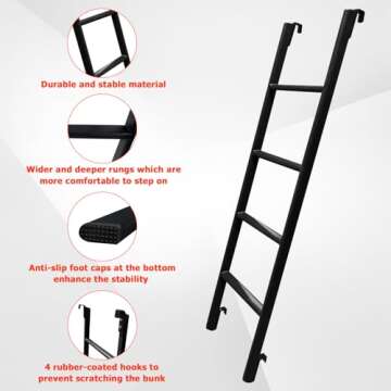 RV Bunk Bed Ladder, 55" Interior Adjustable Travel Trailer Twin Bed Step Ladders with 4 Hooks and Foot Caps, Heavy Duty Metal Dorm loft Camper Ladders, Portable Stairs Steps, Load 330 LBS