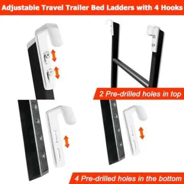 RV Bunk Bed Ladder, 55" Interior Adjustable Travel Trailer Twin Bed Step Ladders with 4 Hooks and Foot Caps, Heavy Duty Metal Dorm loft Camper Ladders, Portable Stairs Steps, Load 330 LBS