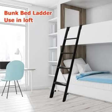 RV Bunk Bed Ladder, 55" Interior Adjustable Travel Trailer Twin Bed Step Ladders with 4 Hooks and Foot Caps, Heavy Duty Metal Dorm loft Camper Ladders, Portable Stairs Steps, Load 330 LBS