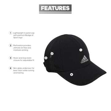 adidas Women's Superlite Hat, Relaxed-fit Adjustable Workout Sports Cap, Black/Silver Reflective/2.0...