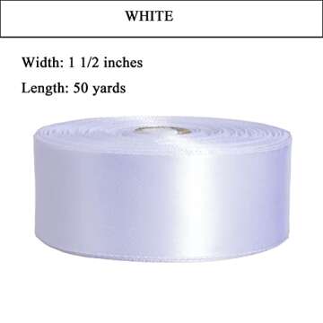 YASEO 1 1/2 Inch White Solid Satin Ribbon, 50 Yards Craft Fabric Ribbon for Gift Wrapping Floral Bou...