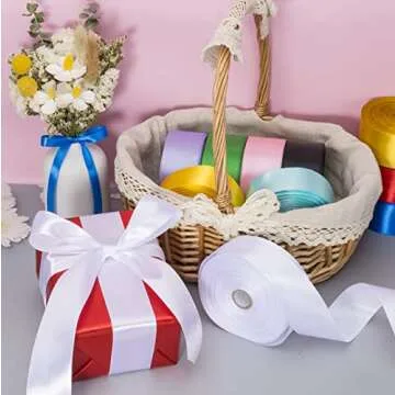 YASEO 1 1/2 Inch White Solid Satin Ribbon, 50 Yards Craft Fabric Ribbon for Gift Wrapping Floral Bouquets Wedding Party Decoration