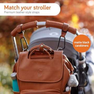 Baby Uma Stroller Hooks for Bags (2 Pack) - Leather-Style Stroller Clips and Hooks, Non-Slip Strolle...