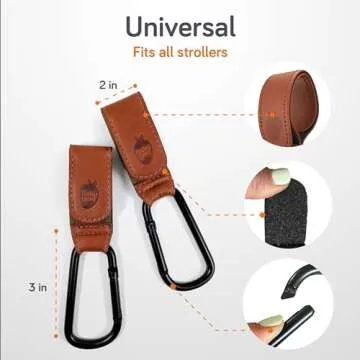 Baby Uma Stroller Hooks for Bags (2 Pack) - Leather-Style Stroller Clips and Hooks, Non-Slip Stroller Accessories, Carry 11 lbs Per Stroller Hook, Universal Baby Essentials & Stroller Accessories