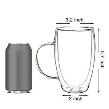 Youngever 2 Pack Glass Coffee Cups, Double Wall Thermo Insulated Coffee Cups, Glass Coffee Mugs (15 ...