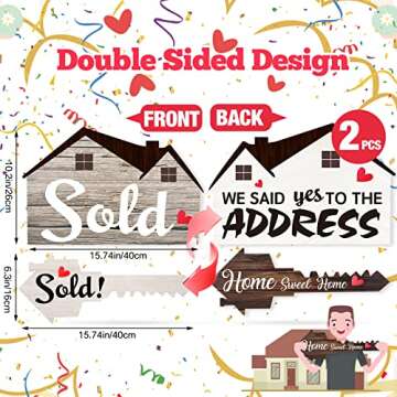 2 PCS Real Estate Sold Signs, Wooden We Said Yes to the Address Sign House Shaped and Home Sweet Hom...