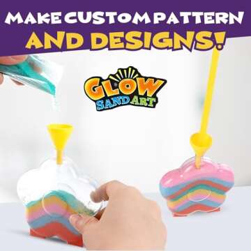 Create Your Own Magic Sand Art Glitter Activity | Glow in the Dark Colored Custom Sand Kits for Kids - Includes 12 Bottles, Funnels, Sticks, 60 Bags of Colorful Sand | DIY Arts and Crafts (12 Pack)