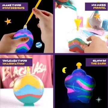Create Your Own Magic Sand Art Glitter Activity | Glow in the Dark Colored Custom Sand Kits for Kids - Includes 12 Bottles, Funnels, Sticks, 60 Bags of Colorful Sand | DIY Arts and Crafts (12 Pack)
