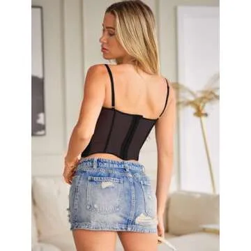 Dealmore Corset Tops For Women Going Out Lace Mesh Date Night Spaghetti Strap Party Club Fall Outfits Clothes Fashion 2025 Black X-Large