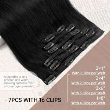 Sunny Hair Clip in Hair Extensions Straight Human Hair Clip in Extensions Remy Clip in Hair Extensions Real Human Hair Extensions Clip ins Jet Black for Women 24inch