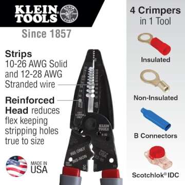 Klein Tools 1019 Kurve Wire Stripper / Crimper / Cutter - Precision Made in USA for Terminals and Co...