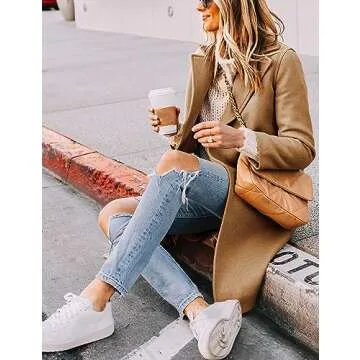 Tanming Women's Notch Lapel Double Breasted Wool Blend Mid Long Pea Trench Coat (Khaki-XS)