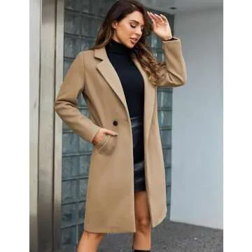 Tanming Women's Notch Lapel Double Breasted Wool Blend Mid Long Pea Trench Coat (Khaki-XS)