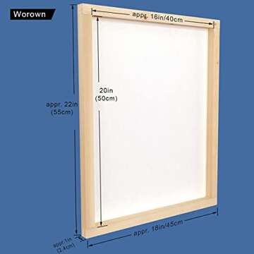 Worown 16 x 20 Inch Wood Silk Screen Printing Frame with 160 White Mesh and Squeegee