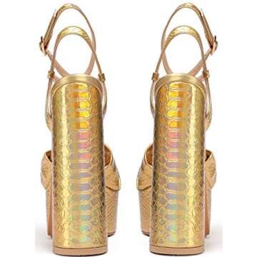 YODEKS Women's High Heels Sandals| Chunky Heel Platform Pumps| Peep Toe Ankle Strap Fashion Animal Print Summer Dress Shoes Gold 8 M US