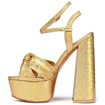 YODEKS Women's High Heels Sandals| Chunky Heel Platform Pumps| Peep Toe Ankle Strap Fashion Animal Print Summer Dress Shoes Gold 8 M US